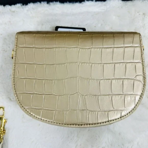 MCM Mode Travia Crossbody Bag Gold Croco Embossed with 24K Gold Plated Logo NWT